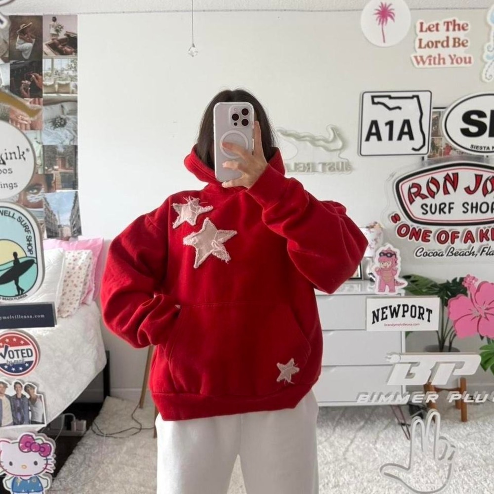 cherry red and‎ pink star patchwork Gracie's lounge hoodie